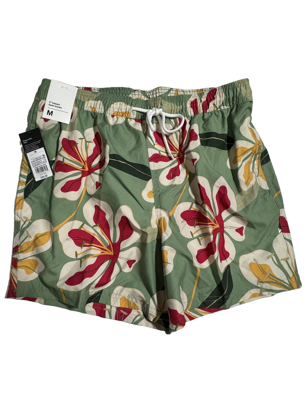 Original Use Green Floral Print 5" Swim Trunks Shorts Mens M NWT NEW